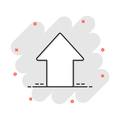Vector cartoon arrow up icon in comic style. Forward arrow sign illustration pictogram. Cursor business splash effect concept.