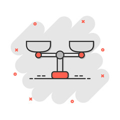 Vector cartoon scale weigher icon in comic style. Weigher sign illustration pictogram. Balance business splash effect concept.