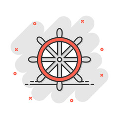 Vector cartoon steering wheel rudder icon in comic style. Rudder wheel sign illustration pictogram. Steering rudder business splash effect concept. © Lysenko.A