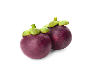 Delicious ripe mangosteen fruits on white background