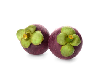 Delicious ripe mangosteen fruits on white background