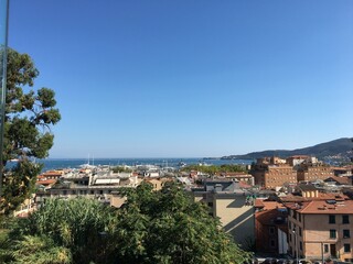 Fototapeta na wymiar View of La Spezia across the harbor to the sea