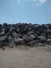 stones on the beach, kappil beach, seascape view Thiruvananthapuram Kerala