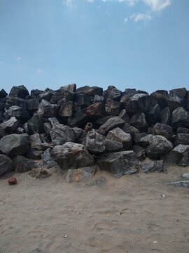 stones on the beach, kappil beach, seascape view Thiruvananthapuram Kerala