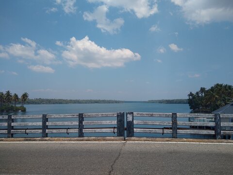 Road bridge and blue sky, Edava lake in Thiruvananthapuram Kerala