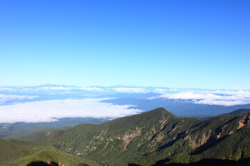 八ヶ岳の風景。雲海と周辺の山々を望む。