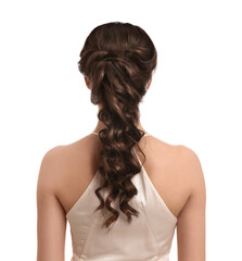 Fototapeta premium Young woman with beautiful hairstyle on white background