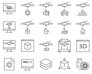 Set of 3D Printing line vector icons.
