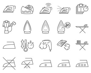 Set of iron and laundry line vector icons.