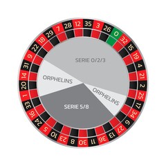 European roulette wheel online casino with series. Realistic style vector illustration isolated on white background.