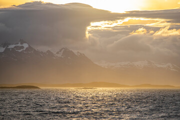 Fototapeta premium View from Beagle Channel in Tierra del Fuego Archipelago on the extreme southern tip of South America between Chile and Argentina.