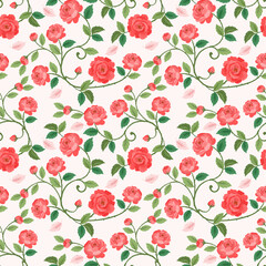 Floral seamless pattern with pink monochrome background for fabric, textile, and wallpaper.