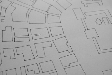 Urbanism, development of ideas for cities and towns by sketching with ink on paper