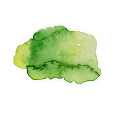 Watercolor abstract green spot isolated on white background. Texture background, a blot of paint, brush strokes on paper.