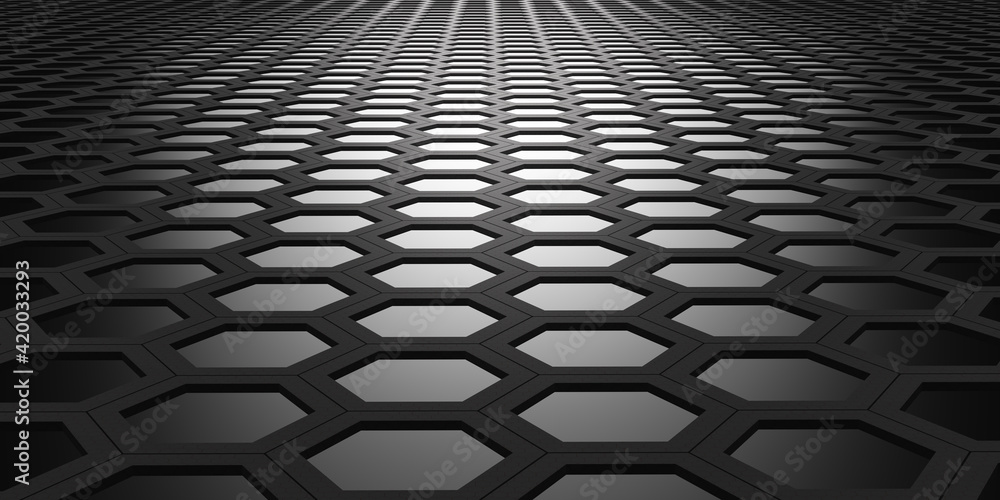 Poster hexagonal area hexagon nest abstract geometry hexagonal steel material technology floor sheet 3d ill