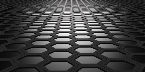 Hexagonal area Hexagon nest Abstract geometry Hexagonal steel material Technology floor sheet 3d illustration