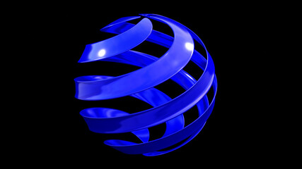 3D blue symbol,  abstract sphere shape render illustration. Interesting logo design isolated on black.

