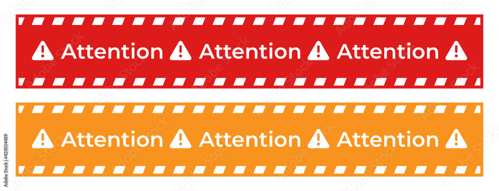 Poster attention please badges. important message, warnings frames with exclamation point and black and yel