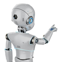 Cute robot with cartoon character finger point