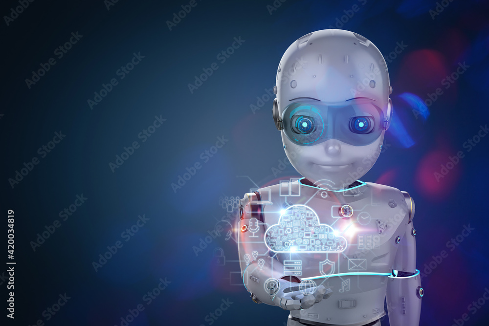 Aufkleber cute robot with cloud computing technology