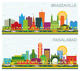 Faisalabad Pakistan and Brazzaville Republic of Congo City Skyline Set.