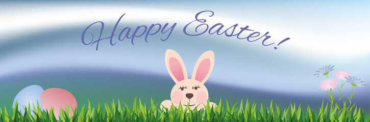 Obraz na płótnie Canvas Happy Easter banner with eggs and bunny