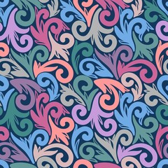 DARK BLUE SEAMLESS BACKGROUND WITH COLORFUL PATTERNS