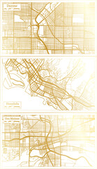 Honolulu, Des Moines and Denver USA City Map Set.