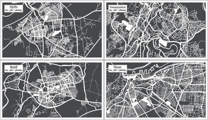 Setif, Constantine, Oran and Djelfa Algeria City Map Set.