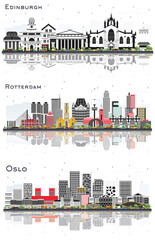 Rotterdam Netherlands, Oslo Norway and Edinburgh Scotland City Skyline Set.