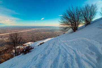 Ski mountaineering in the Alps over Pordenone, Friuli-Venezia Giulia, Italy