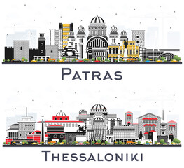 Thessaloniki and Patras Greece City Skyline Set.