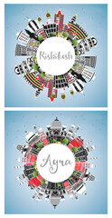 Fototapeta premium Agra and Rishikesh India City Skyline Set.