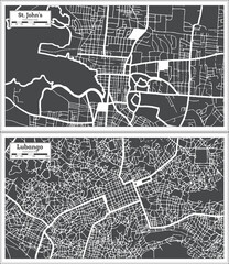 St. John's Antigua and Barbuda City Map in Black and White Color in Retro Style. Outline Map.