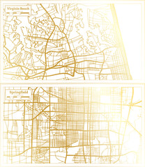 Springfield and Virginia Beach USA City Map Set. - obrazy, fototapety, plakaty