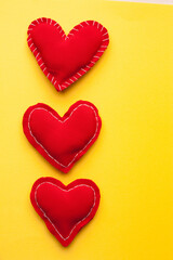 red heart valentine gift holiday romance yellow background