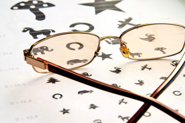 The medicine. Glasses lie on the table for checking vision in children