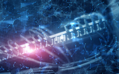 3D Abstract technology and engineering server equipment background.