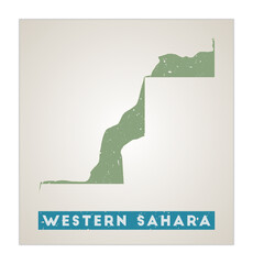 Western Sahara map. Country poster with regions. Old grunge texture. Shape of Western Sahara with country name. Awesome vector illustration.
