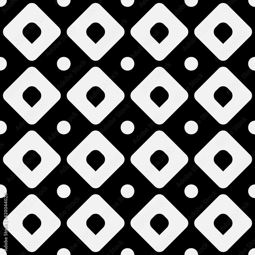 Poster Rhombuses And Circles Pattern. Vector Black And White Pattern.