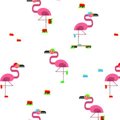 Roller skate and skateboard flamingo pattern