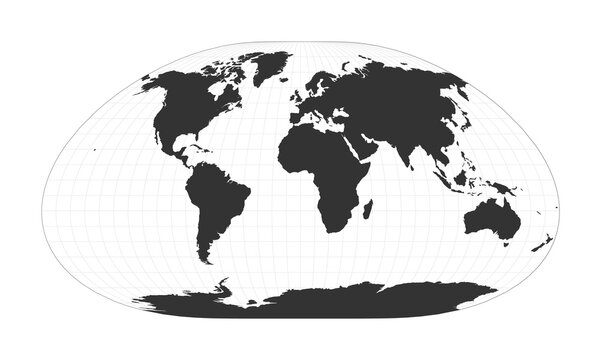 Map of The World. Loximuthal projection. Globe with latitude and longitude net. World map on meridians and parallels background. Vector illustration.