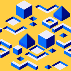 Abstract vector 3d pattern, modern isometric background design with geometric shapes cube square triangle.