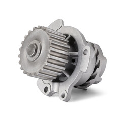Car water pump isolated on white background. Water pump circulates coolant through the engine block. Auto parts of cooling system.