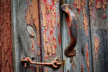 Vinatge wooden door, industrial building, retro door handle. Maritime museum of copenhagen,  Denmark, Europa 