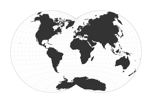 Map of The World. Van der Grinten IV projection. Globe with latitude and longitude net. World map on meridians and parallels background. Vector illustration.