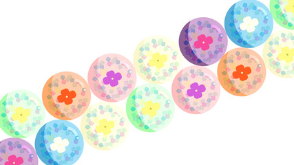 桃色・緑色・オレンジ色・青色・白色・紫色の夏らしい透け感のある花と蝶々の和菓子を並べて-3｜Japanese sweets of pink, green, orange, blue, white, purple summer-like transparent flowers and butterflies are lined up-3