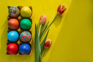 Easter eggs and Easter bunny. With space for the text. Background for the site.