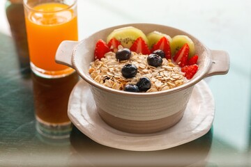 Fruit yogurt with berries for breakfast