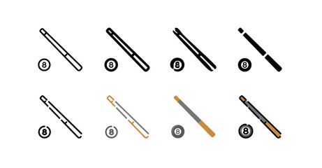 Cue Sports Icon Set (8 different style vector icon set)